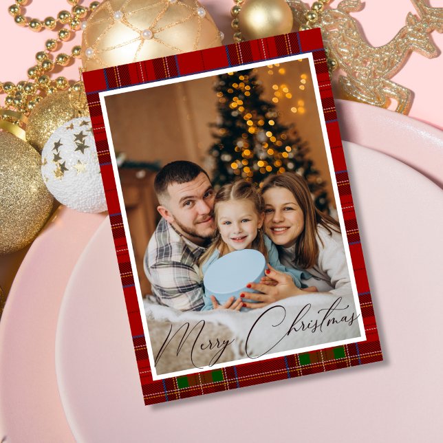 Cartes Pour Fêtes Annuelles Red Tartan Plaid Scottish Christmas Photo (Red Tartan Plaid Scottish Christmas Photo Holiday Card)