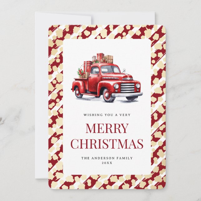 Cartes Pour Fêtes Annuelles Red Truck Stripes Stars Joyeux Noël (Devant)