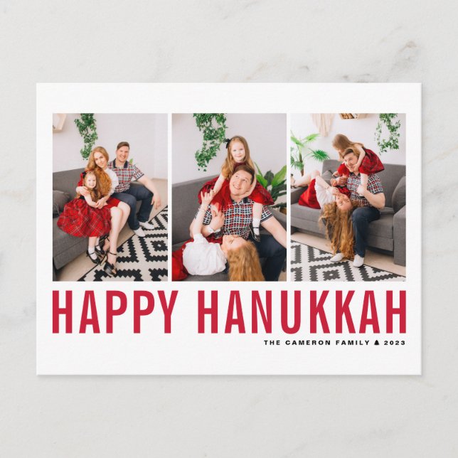 Cartes Pour Fêtes Annuelles Red Typography Photo Collage Happy Hanoukka (Devant)