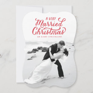 Cartes Pour Fêtes Annuelles Red Very Married Christmas Newlywed Photo Card