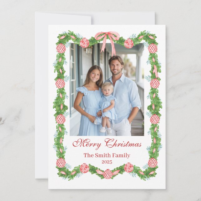 Cartes Pour Fêtes Annuelles Red & White Chinoiserie Garland Grandmillennial  (Devant)