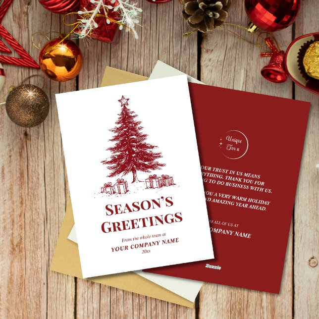 Cartes Pour Fêtes Annuelles Red white Christmas Tree Custom Business Logo (Créateur téléchargé)