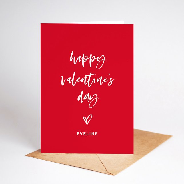 Cartes Pour Fêtes Annuelles Red | White Décontracté Script et coeur Valentine (A simple and modern Valentine's Day card with casual script and a heart)