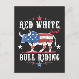 Cartes Pour Fêtes Annuelles Red White et Bull Riding American Cowboys