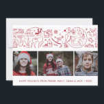 Cartes Pour Fêtes Annuelles Red White Modern Christma Winter Icons<br><div class="desc">This simple,  moderne,  photo collage card fesimple line illustrations of our favorite holiday things. Editable text and customizable colors for the illustrations and background allow this card to be design to perfectly fit you and your family.</div>