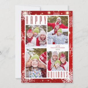 Cartes Pour Fêtes Annuelles Red White Snowflakes HAPPY HOLIDAYS 4 Photos