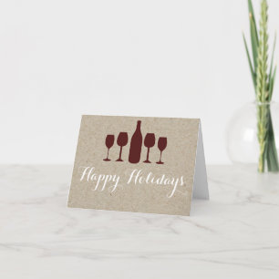 Cartes Pour Fêtes Annuelles Red Wine & Bouteille Papier Brown Rustic Pold Card
