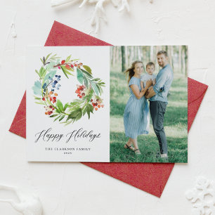 Cartes Pour Fêtes Annuelles Red Winterberry et Juniper Wreath Photo