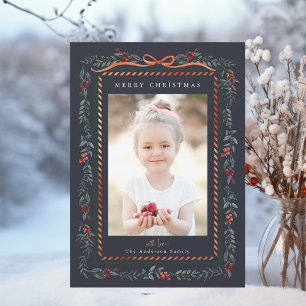 Cartes Pour Fêtes Annuelles Red Winterberry Frame Marine Noël Photo
