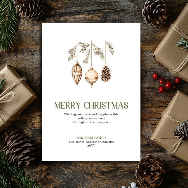Cartes Pour Fêtes Annuelles Refined Christmas Ornament Sage Beige Minimal Card (Refined Christmas Ornament Sage Beige Minimal Card)