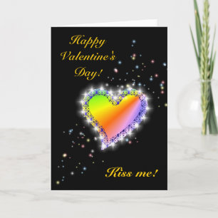 Cartes Pour Fêtes Annuelles Regenbogen-Herz mit Sternchen auf schwarz