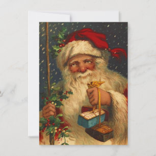 Cartes Pour Fêtes Annuelles Région boisée vintage Père Noël fournissant la
