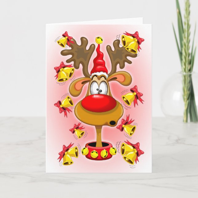 Cartes Pour Fêtes Annuelles Reindeer amusant Caricature de Noël avec cloches A (Devant)