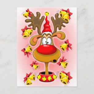 Cartes Pour Fêtes Annuelles Reindeer amusant Caricature de Noël avec cloches A