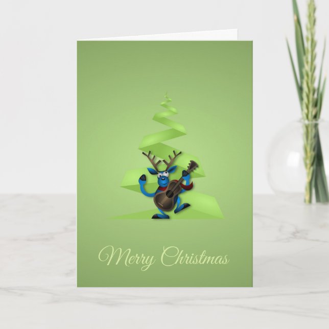 Cartes Pour Fêtes Annuelles Reindeer Dancing Guitare Joyeux sapin de Noël (Devant)