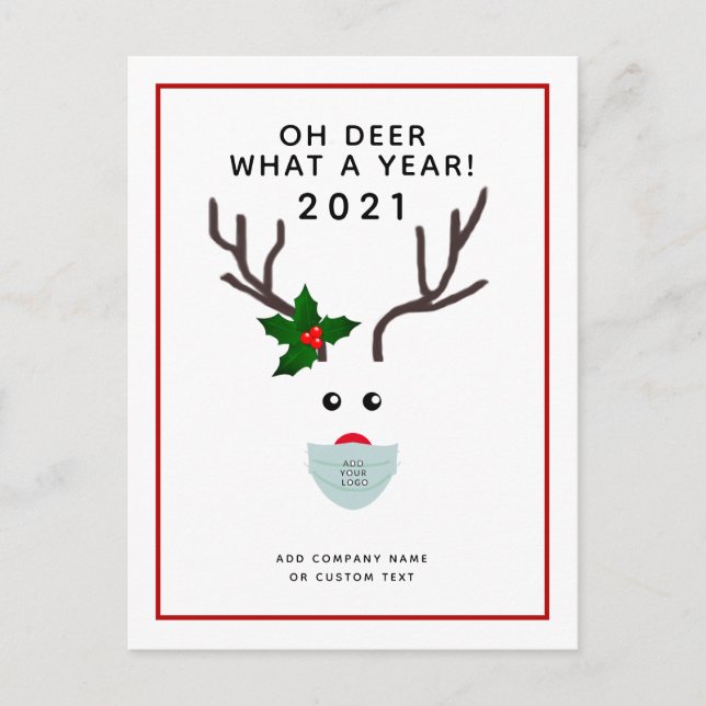 Cartes Pour Fêtes Annuelles Reindeer de masque de logo Noël 2021 (Devant)