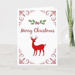 Cartes Pour Fêtes Annuelles Reindeer de Noël Holly Classique Élégant