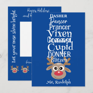 Cartes Pour Fêtes Annuelles Reindeer de Noël Rudolph Fun Cute Blue