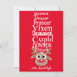 Cartes Pour Fêtes Annuelles Reindeer de Noël Rudolph Fun Rouge mignon