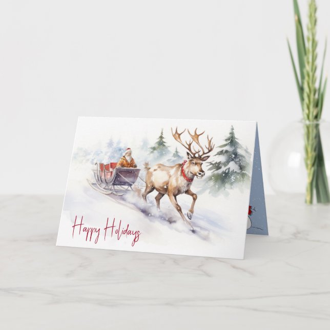Cartes Pour Fêtes Annuelles Reindeer Et Père Noël (Devant)