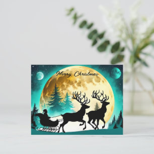 Cartes Pour Fêtes Annuelles Reindeer et Sleigh pleine lune