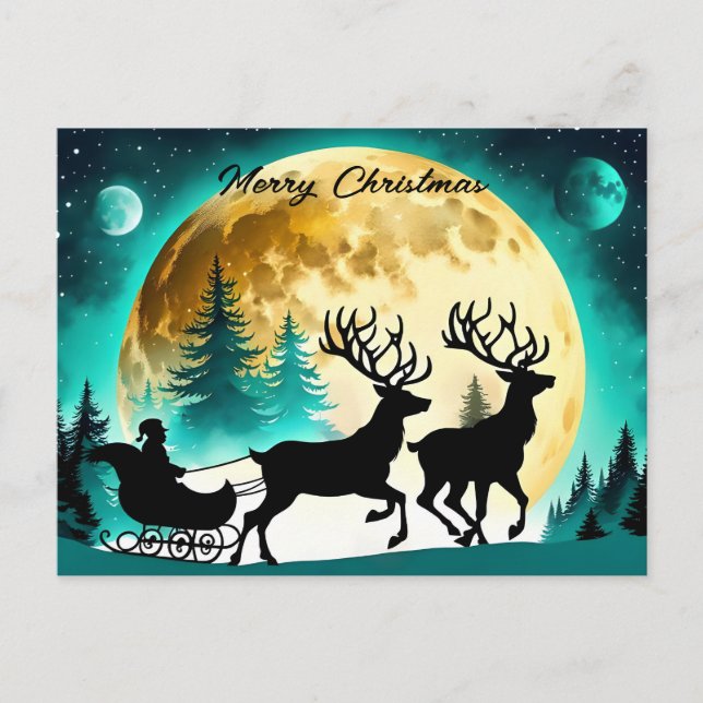 Cartes Pour Fêtes Annuelles Reindeer et Sleigh pleine lune (Devant)