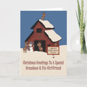Cartes Pour Fêtes Annuelles Reindeer Farm Grandson & Girfriend Noël