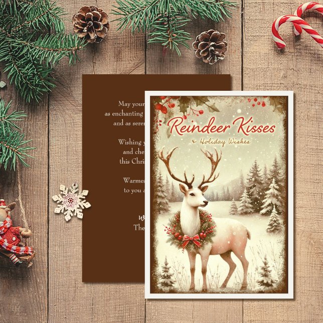 Cartes Pour Fêtes Annuelles Reindeer Kisses Vintage Noël (Créateur téléchargé)