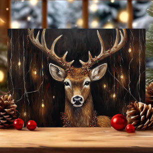 Cartes Pour Fêtes Annuelles Reindeer majestueux avec lumières Edison