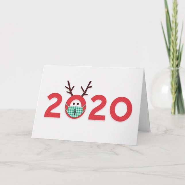 Cartes Pour Fêtes Annuelles Reindeer Masqué 2020 Custom Red Green (Devant)