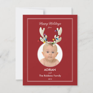 Cartes Pour Fêtes Annuelles Reindeer Oreilles Baby's First Christmas Photo