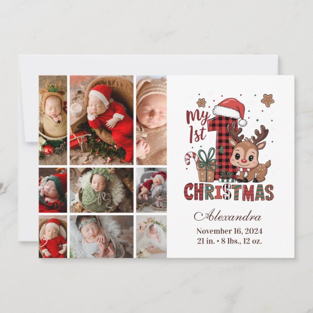 Cartes Pour Fêtes Annuelles Reindeer Plaid 9 Photo Premier Noël (Devant)