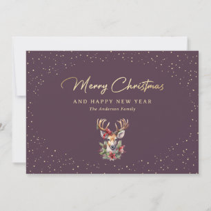 Cartes Pour Fêtes Annuelles Reindeer Purple Gold Snow Joyeux Noël