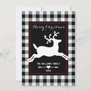 Cartes Pour Fêtes Annuelles Reindeer Rustic Black White Buffalo Check