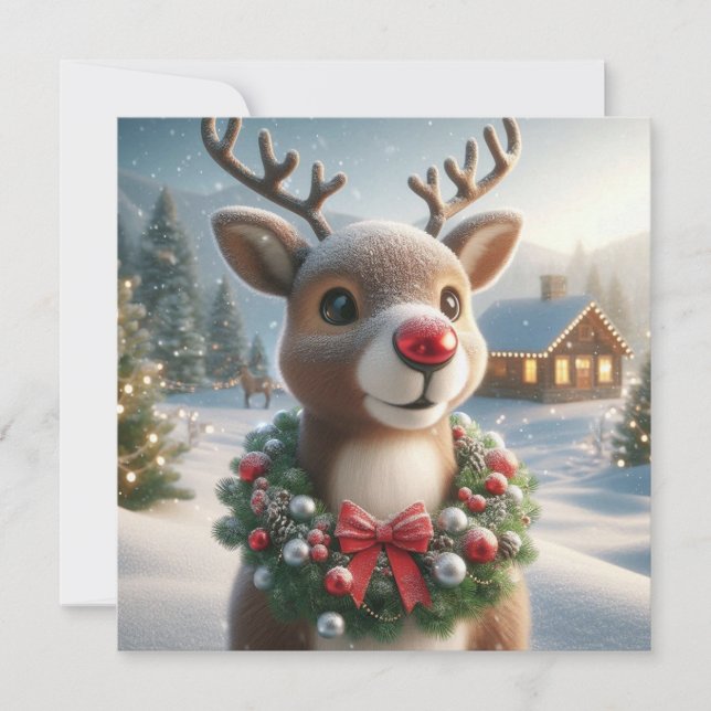 Cartes Pour Fêtes Annuelles Reinder de Noël (Devant)