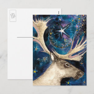 Cartes Pour Fêtes Annuelles Reinder de Noël à la nuit avec une étoile brillant