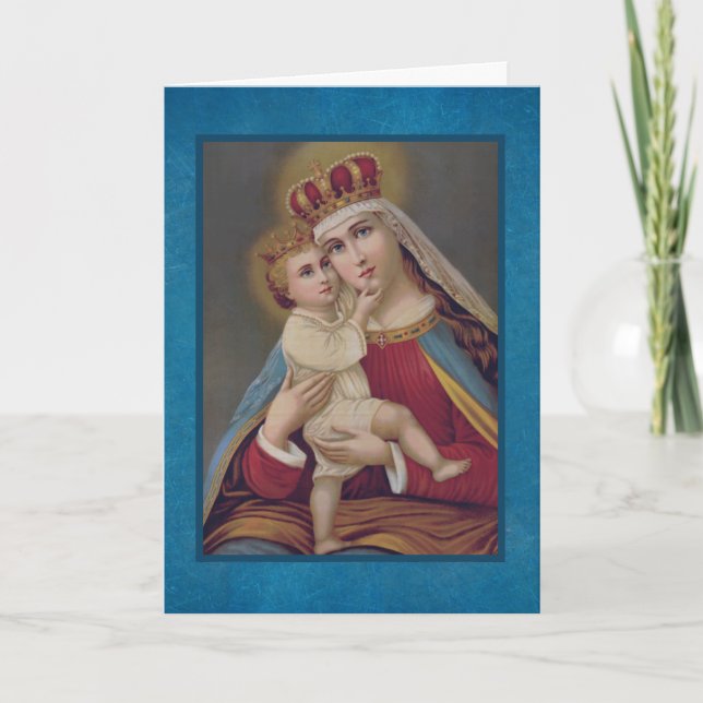Cartes Pour Fêtes Annuelles Reine de Vierge Marie béni par ciel Jésus (Devant)