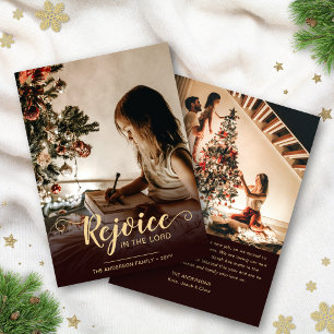 Cartes Pour Fêtes Annuelles Rejoice Brown Rustic Noël religieux