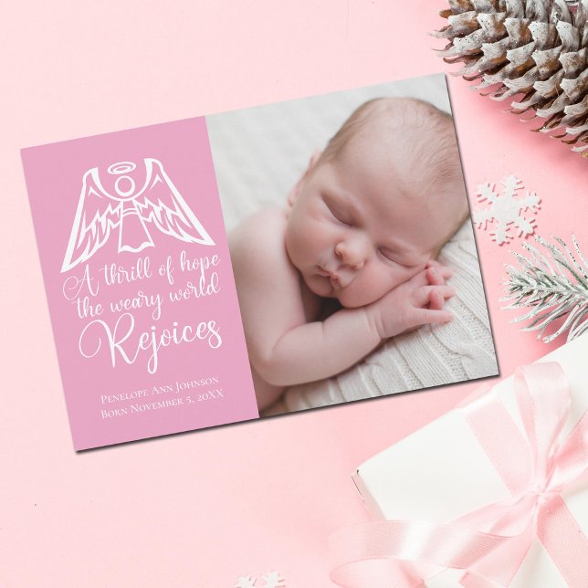 Cartes Pour Fêtes Annuelles Rejoice Elegant Baby Girl Photo Pink Noël (Créateur téléchargé)