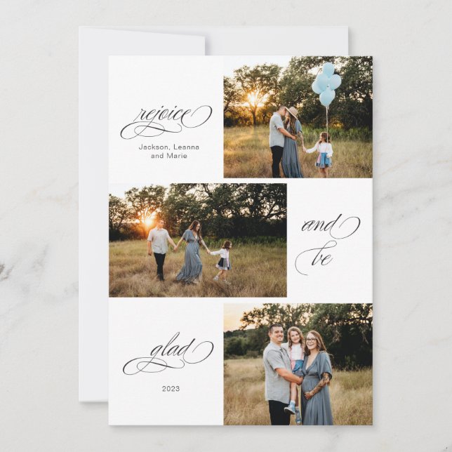 Cartes Pour Fêtes Annuelles Réjouissez-vous et soyez heureux trois conception  (Devant)