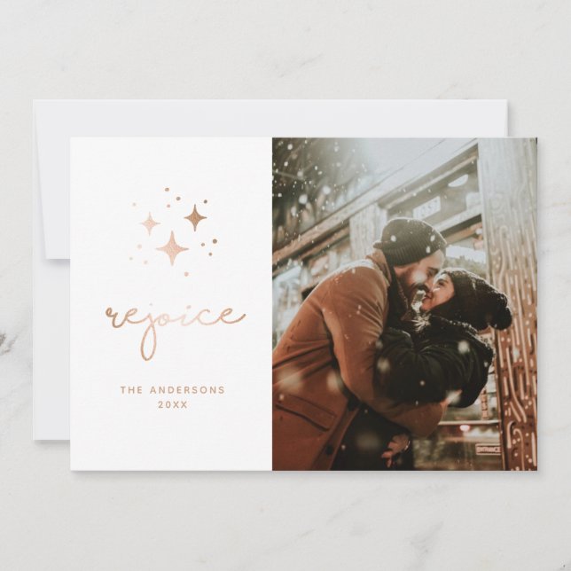 Cartes Pour Fêtes Annuelles Réjouissez-vous. Gold religieux script de Noël pho (Devant)