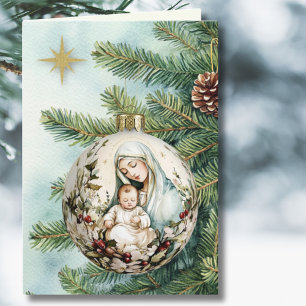 Cartes Pour Fêtes Annuelles Religieuse Mère Marie Jésus Aquarelle Noël