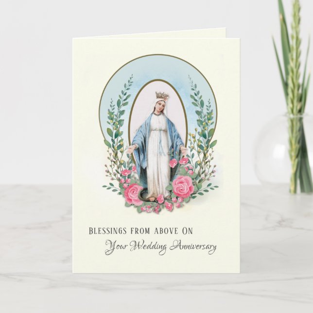 Cartes Pour Fêtes Annuelles Religieuse Vierge Marie Rose Fête des mères cathol (Devant)