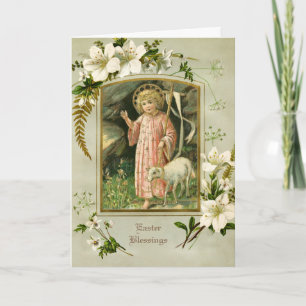 Cartes Pour Fêtes Annuelles Religieux catholique Jésus de Pâques avec agneau V