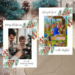 Cartes Pour Fêtes Annuelles Religieux chrétien Noël Vert Élégant Photo