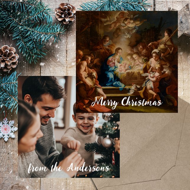 Cartes Pour Fêtes Annuelles Religieux Christian catholique Photo Joyeux Noël (Baroque Religious Christian Catholic Nativity Scene Photo Merry Christmas Holiday Card)