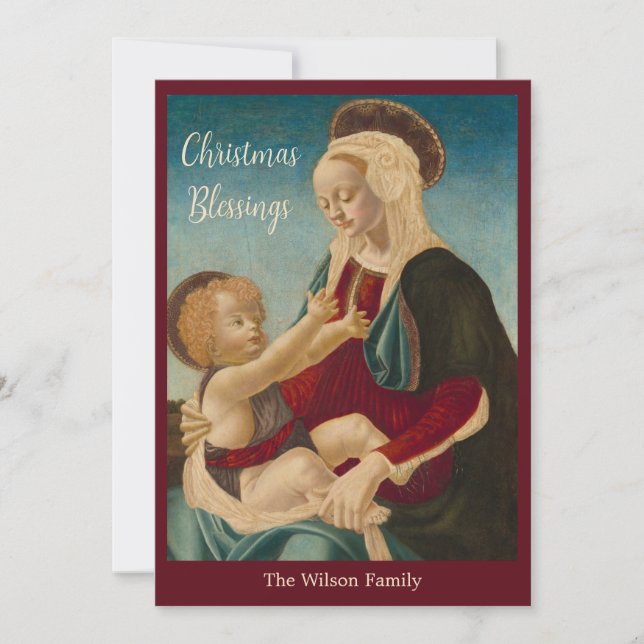 Cartes Pour Fêtes Annuelles Religieux Madonna Enfant Bénédiction de Noël sur m (Devant)