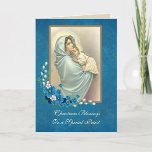 Cartes Pour Fêtes Annuelles Religieux Sainte Mère Enfant Jésus Floral Fêtes