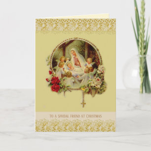 Cartes Pour Fêtes Annuelles Religieux Vintage ami à Noël Vierge Marie