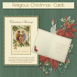 Cartes Pour Fêtes Annuelles Religieux Vintage Sainte Famille Écriture catholiq
